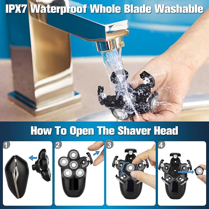 Electric Shaver for Men 6 in 1 Electric Razor for Men IPX7 Wet/Dry Waterproof Men's Shavers Rotary Head with Shavers Kit LED Display Gifts for Husband DadBoyfriend (Silver)