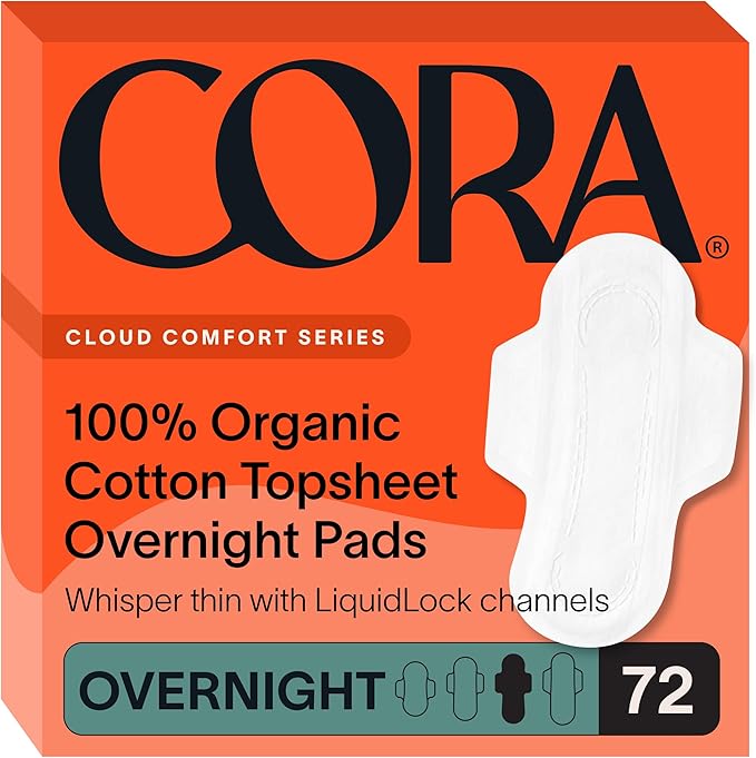 Cora Organic Feminine Care | Applicator Tampon Multipack and Ultra Thin Overnight Pads with Wings | Ultra-Absorbent Unscented Natural Non-Toxic | 36 Tampons 72 Pads | Bundle Pack