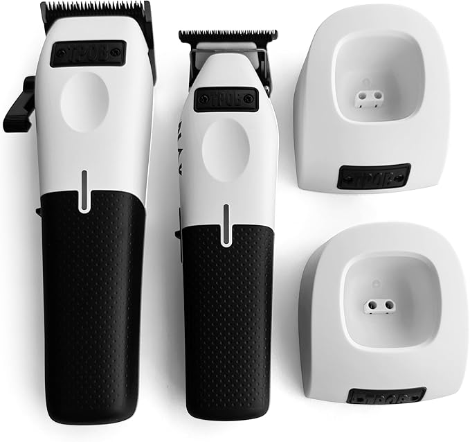 TPOB Play Barber Hair Clippers &amp Trimmer for Men 7500 RPM with Rubber Grips (White 2 Set)