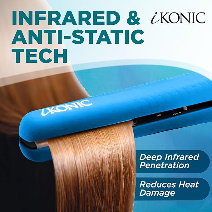IKONIC 1.25” Floating Plates 100% Pure Ceramic Hair Straightener &amp Flat Iron – Fast Heating Anti-Static Infrared Technology – Frizz-Free Sleek Hair Styling Tool for Women &amp Professionals