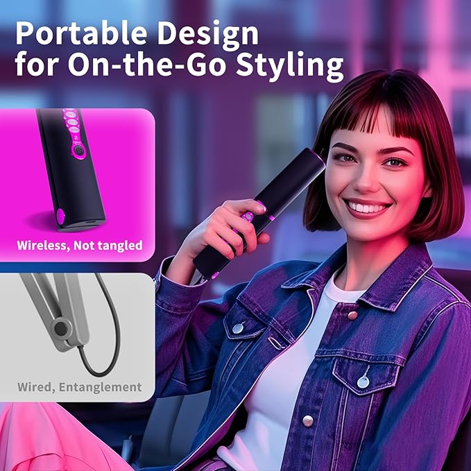 Mini Cordless Flat Iron for Short Hair - Titanium Travel Straightener &amp Curler with USB-C Fast Charging 5000mAh Battery Dual Voltage 3 Adjustable Heat Settings 2-Second Rapid Heating (2026)