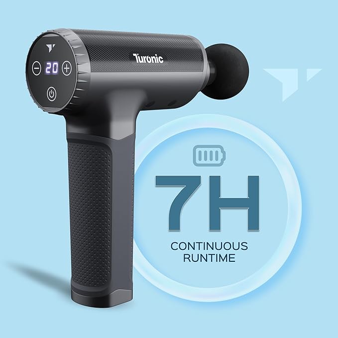 Turonic Professional Handheld Massage Gun - Deep Tissue Percussion Massager 20 Speeds 7 Heads Quiet Powerful Portable Cordless Great for Athletes Personal Use Shoulder Foot Back Body GM5