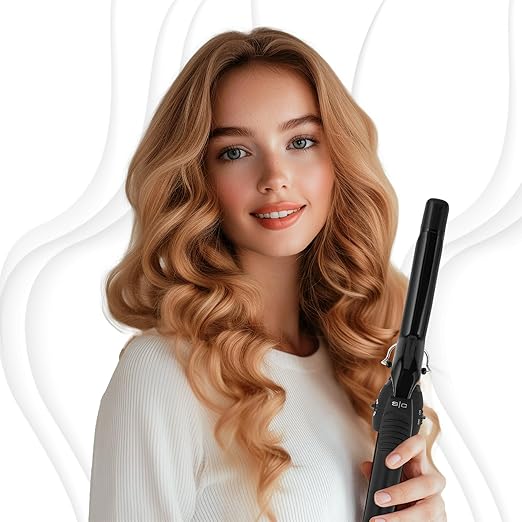 StyleCraft Stay-Temp Black Gold Professional Curling Iron with Extra-Long Thumb Grip Extended Barrel Marcel