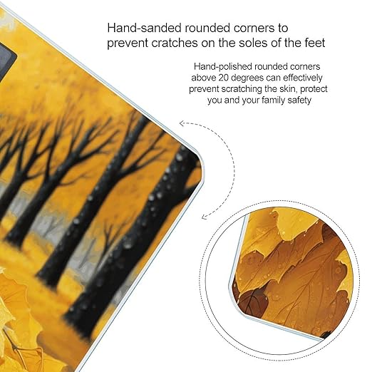 Autumn Yellow Leaves Scale for Body Weight Anti-Slip Tempered Glass Digital Bathroom Scales Clear LCD Display Weighing Scale Safe Rounded Corners Smart Scales