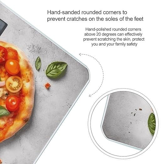 Tomato Heart Shaped Pizza Scale for Body Weight Anti-Slip Tempered Glass Digital Bathroom Scales Clear LCD Display Weighing Scale Safe Rounded Corners Smart Scales