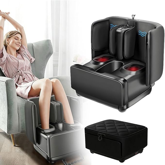 Foot Massager Machine 2-in-1 Shiatsu Foot Massager&ampFoot Rest with Heat Kneading Vibration Compression Massagers for FeetAnkleLegTired Muscles &amp Plantar Fasciitis for Men Women(Black)