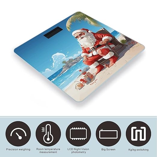 Santa Claus at Beach Bathroom Scale Ultra-Bright Liquid Crystal Screen Weight Scale Accurate Bathroom Body Scales for Body Weight Bathroom Pet Home Bedroom Gift-Giving