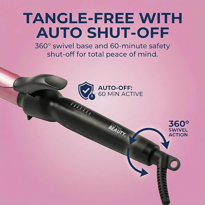 Cortex Beauty Extra-Long Curling Iron 1.25 Ceramic Barrel Professional Hair Curler 1.25 Inch Shiny Long-Lasting Curls – Suitable for All Hair Types (Black &amp Blush Pink)
