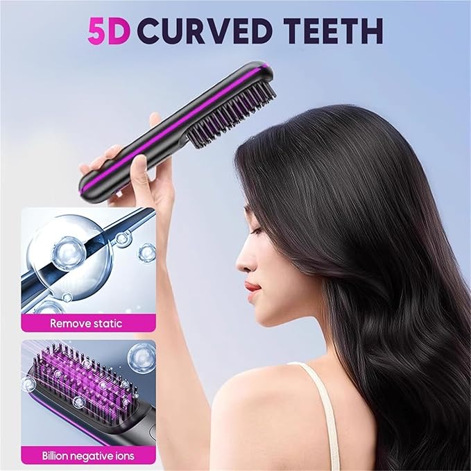 GO Brush Upgraded Version Portable Travel Straightener with LCD Temperature Display Portable Hair Straightener Fast-Heating Cordless mini Hair Comb(Blue)