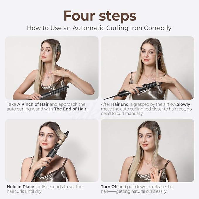Hair Dryer Brush 5 in 1 Blow Dryer Brush Set High Speed Hot Air Styler Auto Wrap Curlers for Frizz-Free Volume Multifunctional Hair Dryer for Curling Straightening Volumizing (Platinum)