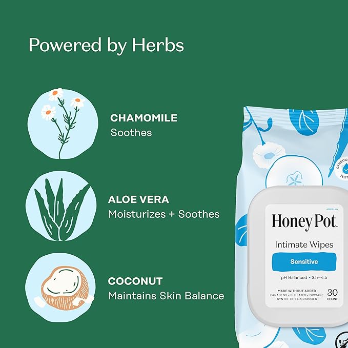 The Honey Pot Company - Sensitive Feminine Wash Wipes &amp Liners Bundle - Herbal Infused Natural Hygiene Wash &amp Wipes - Non-Herbal Everyday Liners - Sanitary Pads for Women - Feminine Care