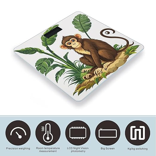 Monkey and Plant Scale for Body Weight Digital Bathroom Scale Toughened Glass High Precision Scales for Body Weight with Large LCD Backlight Display Weight Scales