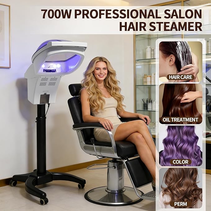 Professional Salon Hair Steamer Machine 700W Professional Deep Conditioning Hair Steamer Ozone Hair Care Spa Steamer Beauty Salon Equipment Oil Treatment Machine