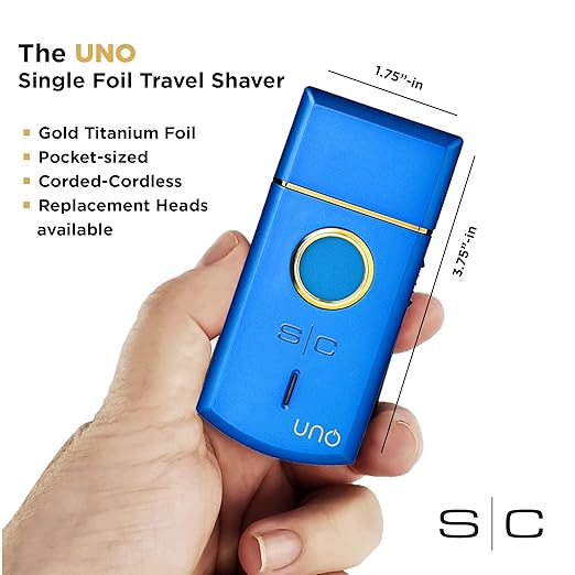 StyleCraft Uno Cordless Single Foil Shaver Mini Travel Size Portable Gold Titanium Premium Head Turbocharged Motor