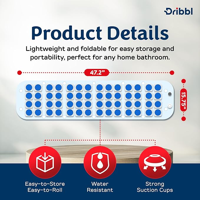 Dribbl Electric Bubble Massage Bathtub Mat – Non-Slip Full-Body Waterproof Hot Tub Spa Mat for Bath with Heater Motorized Air Pump and Remote Control 6-Speed Adjustable Massage Blue