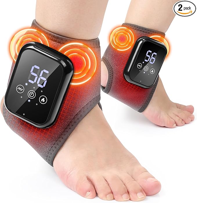 2 Pack Cordless Ankle Massager for Pain Relief Ankle Heating Pads for Pain Heated Ankle Massager for Pain Rechargeable Feet Heating Pads Feet Massage 3 Heat Levels 3 Massage Modes