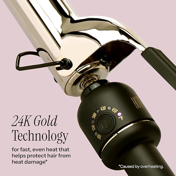 HOT Tools 24K Gold Professional 1/2 Extended Barrel Curling Iron with Clamp for Super Tight Curls - 24K Gold Technology for Long-Lasting Results &amp Longer Barrel for Easy Styling