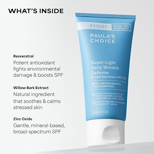 Paula's Choice RESIST Super-Light Daily Wrinkle Defense Mineral Sunscreen SPF 30 Face Sunscreen for Oily Skin Matte Tinted Face Moisturizer UVA/UVB Protection Fragrance-Free