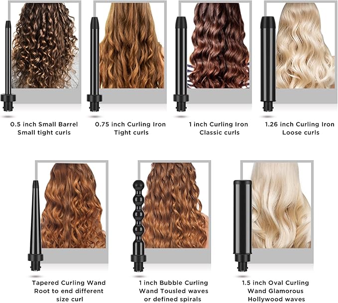 Curling IronPARWIN PRO BEAUTY 7 in 1 Curling Wand Set with 7 Interchangeable Barrels and Heat Protective Glove Auto Shut Off Dual Voltage