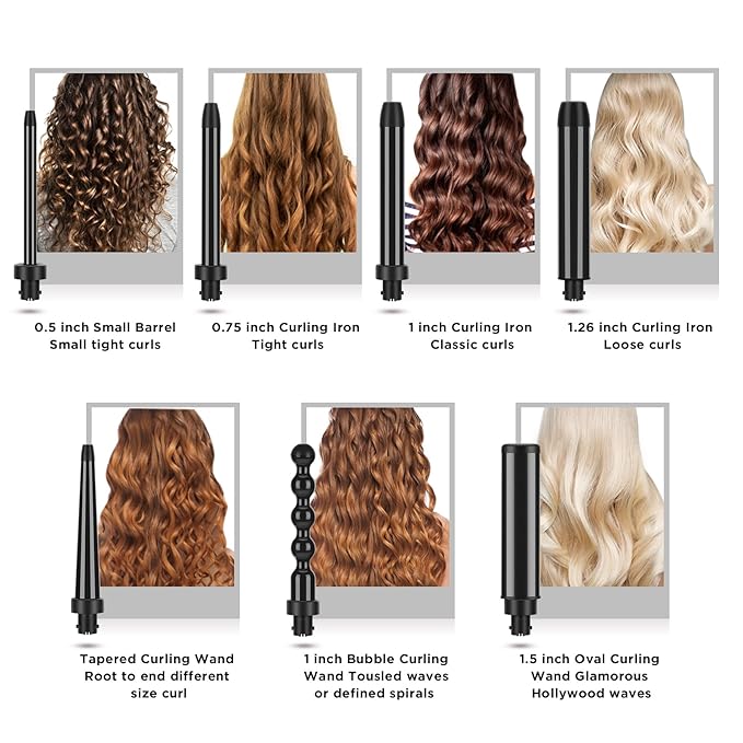 7 in 1 Curling Wand Set Bundle with Air-Sonic Hair Dryer High Speed 110000 RPM Brushless Motor Negative Ions