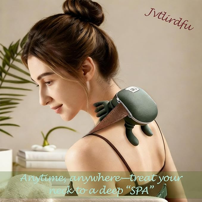 4D Neck Massager with Heat Human-Like Shiatsu Electric Shoulder and Back Massager Wireless Portable for Cervical Pain Relief Rechargeable for Home Office Travel