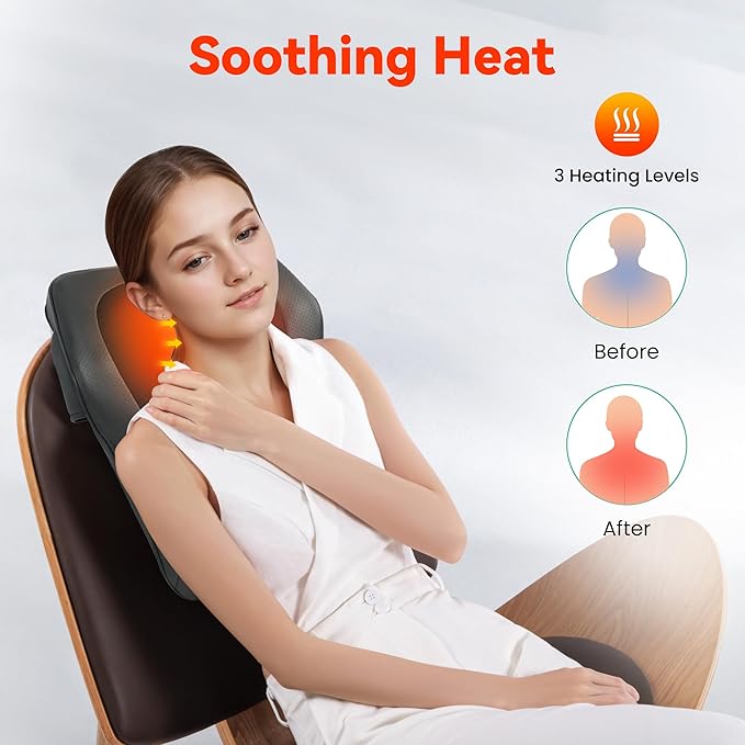 Snailax Shiatsu Lower Back Neck Massager with Heat Kneading Back Massager for Back Pain Relief Deep Tissue Vibration Massage Pillow Ideal Gifts for Men Women Mom Dad