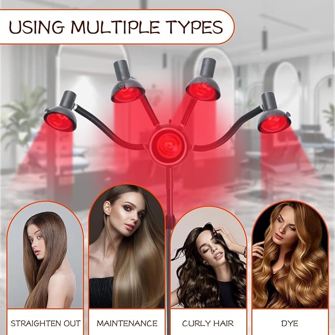 5 Heads Multifunctional Salon Hair Color Processor Accelerator Heater LampHair Dryer with Infrared Heat Bulbs950W Professional Infrared Hair Treatment Perm Machine
