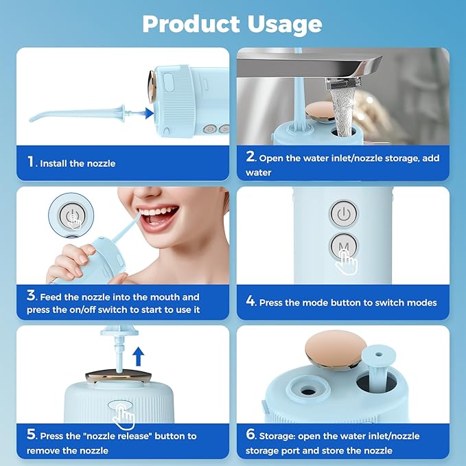LINKEVAP Portable Water Flosser for Teeth Cleaner Pick Battery Powered Oral Irrigator for Teeth CleaningDaily Dental Care for Home and Travel180 ML Telescopic Water Tank (Blue)