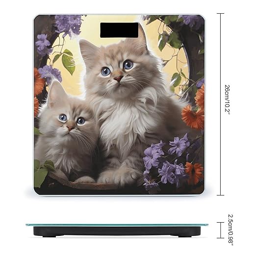 Cat Flowers Bathroom Scale Ultra-Bright Liquid Crystal Screen Weight Scale Accurate Bathroom Body Scales for Body Weight Bathroom Pet Home Bedroom Gift-Giving
