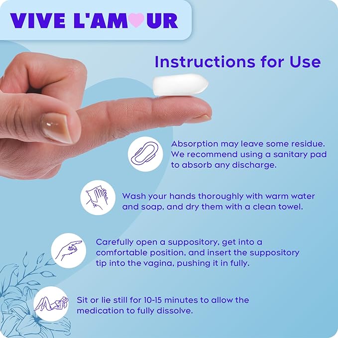 Vive L'Amour 15mg Hyaluronic Acid Vaginal Suppositories Vaginal Moisturizer Continuous Hydration Relieves Vaginal Dryness Restores Natural Softness &amp Elasticity Vaginal Health (12 Inserts)