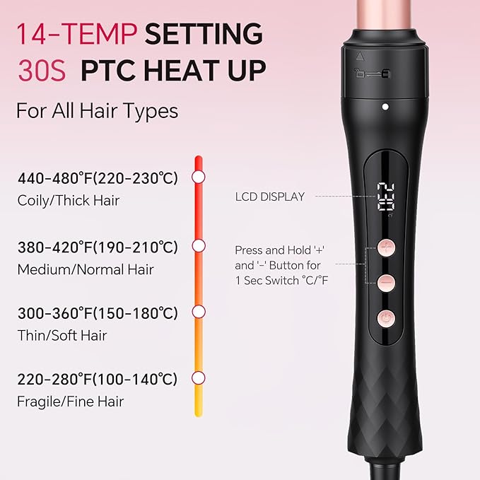 Curling Iron Set 3 in 1 Curling Wand with Interchangeable Ceramic Barrels 0.35 to 1 Inch Flat Iron Hair Straightener 14 Temps Fast Heat Dual Voltage Travel Hair Curler