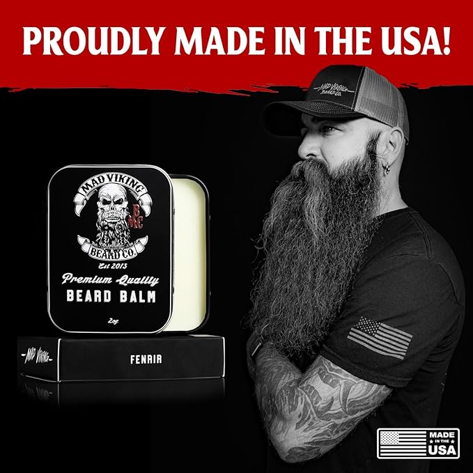 Mad Viking Fenrir Beard Balm – Non-Greasy Balm to Soften and Style with a Medium Hold - Made with Shea Butter Beeswax &amp Premium Oils - Bold Bourbon Neroli Rum &amp Tobacco Scent Made in the U