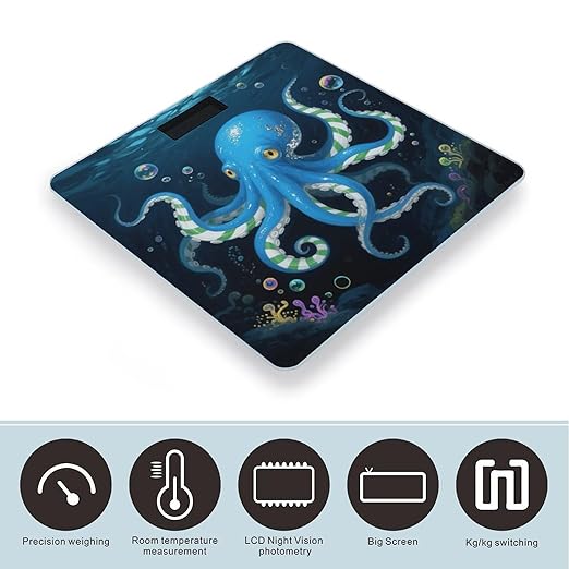 Digital Bathroom Scale for Body Weight Scale with Bright LCD Display High Accuracy Step-On Technology Auto On/Off Blue Octopus Digital Scales 400 Lbs /180kg
