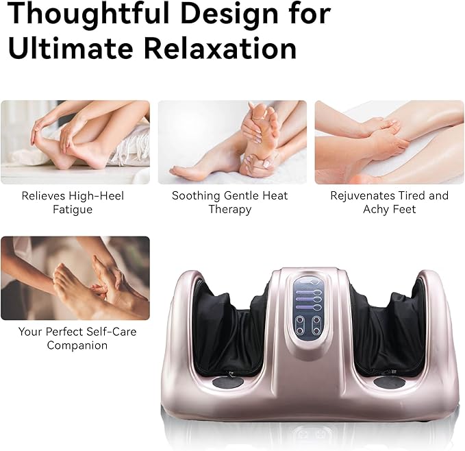 Electric Shiatsu Foot Massager with Heat Deep Kneading and Rolling Remote Control Black (Rose Gold)
