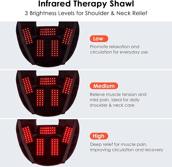 Red Light Therapy Neck Wrap Rechargeable Infrared Light Therapy Pad with Massage and Timer Wearable 660nm &amp 850nm Light Wrap for Home Use