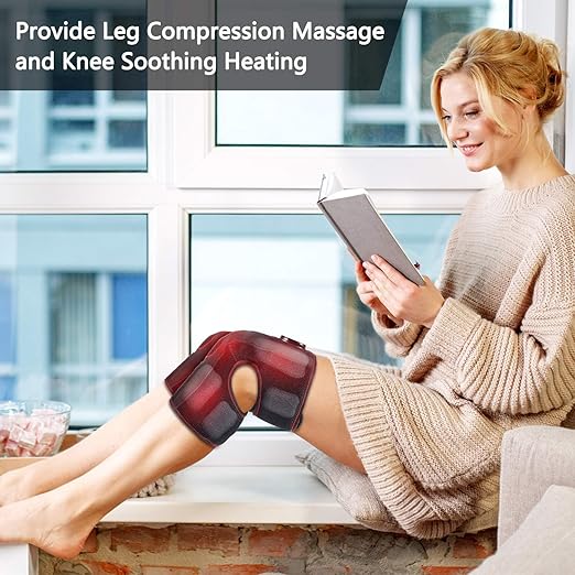 WISSBLUE Heated Knee Brace Wrap Vibration Knee Massager for Arthritis Knee Pain Relief Knee Pad with AC Adapter (No Battery) (USB)