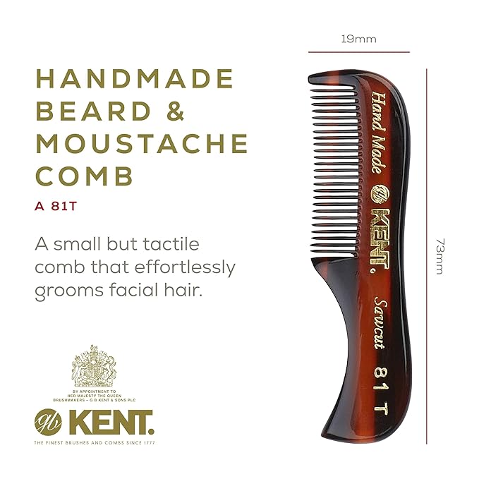 Kent Beard &amp Mustache Grooming Kit Includes BRD2 White Boar Bristle Beard Brush 81T Handmade Sawcut Comb and FOT Fine Tooth Beard Comb for Men’s Care