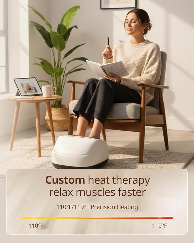 4-in-1 Shiatsu Foot Massager with Heat Deep Kneading Air Compression Vibration FSA Eligible HSA Eligible for Neuropathy Plantar Fasciitis Pain Relief Gift for Women &amp Men Size Up to 14