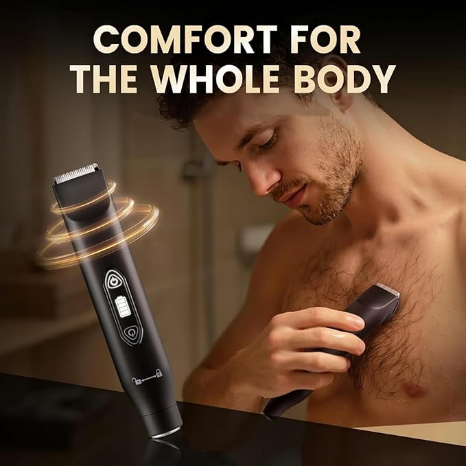 Electric Groin Hair TrimmerNose Hair Trimmer Dual Heads Waterproof Ball Pubic Shaver for Male and FemaleReplaceable Ceramic Blade Heads Wet/Dry Body RazorHusband Gift (Gold)