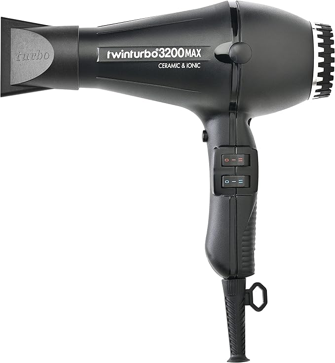 Turbo Power Twin Turbo 3200 Max Ceramic &amp Ionic Black Hair Dryer with Miracle Large Detangling Brush Mint Green – Professional Blow Dryer and Dual Bristle Brush for Frizz-Free Smooth Shiny Hair