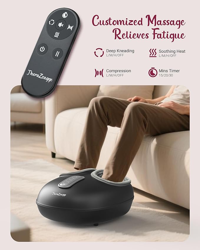 Foot Massager with Heat Compression Shiatsu Foot Massager Machine with Remote Auto-Off Timers Foot Warmer for Home Office Up to Size 14Black