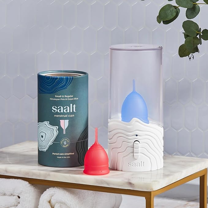 Saalt Menstrual Cup Steamer - Period Cup &amp Disc Sanitizer - Hands-Free Steam Sanitizer- No-Boil Design with Removable Power Cord - Compact &amp Portable - Arctic Mist