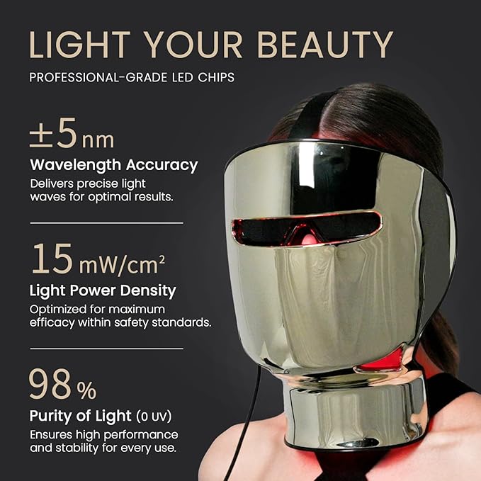 GYH 7-Color LED Light Therapy Face &amp Neck Mask with Handheld Light Wand - Red Light Therapy for Face WirelessLightweight - Anti-Aging&ampWrinkle ReductionPremium(3000mAh)