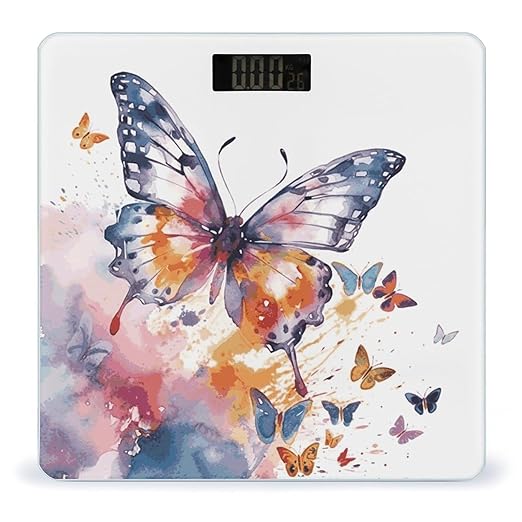 Watercolor Butterfly Bathroom Scale Ultra-Bright Liquid Crystal Screen Weight Scale Accurate Bathroom Body Scales for Body Weight Bathroom Pet Home Bedroom Gift-Giving
