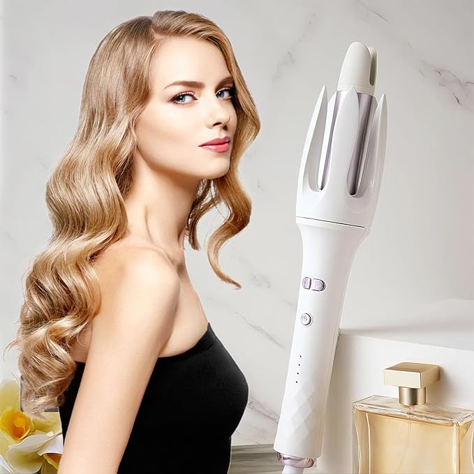 Automatic Rotating Curling Iron1.1 Inch Curling Wand with 3 Temp Ionic Hair Waver with Anti-Scald Design Dual Voltage Hair Curler Ceramic Coating for Long-Lasting Waves