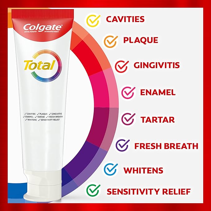 Colgate Total Mouthwash Alcohol Free Mouthwash Peppermint 33.8 Ounce 3 Pack &amp Total Whitening Toothpaste 10 Benefits No Trade-Offs Freshens Breath Whitens Teeth