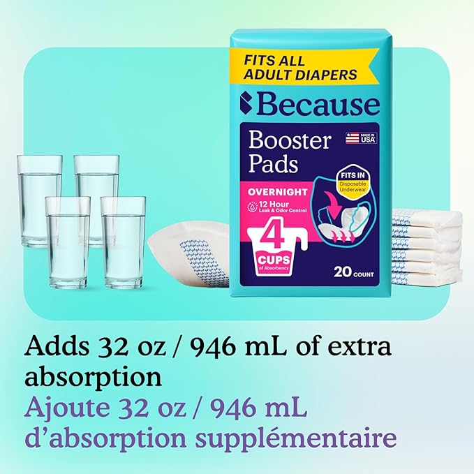 Because Overnight Booster Pads Fit All Adult Diapers Helps Keep Your Adult Diaper Active All Night Adds 4 Cups to Incontinence Underwear Extra Absorbency 45 Count