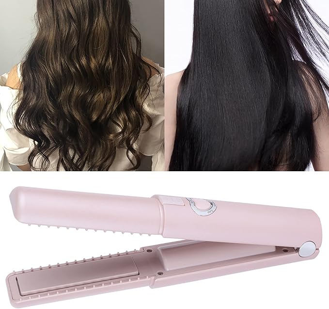 Mini Portable Flat Iron Negative Ion Home Flat Iron CurlerHair Straightening Iron Curls Bangs Worldwide Use for Travel (Pink)