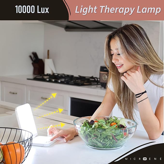 Light Therapy Lamp with Wireless Phone Charger Pad 2 in 1 10000 Lux Bright White UV-Free LED Anti-Glare 5 Adjustable Brightness Sunlight Lamp with Timer Energy Booster