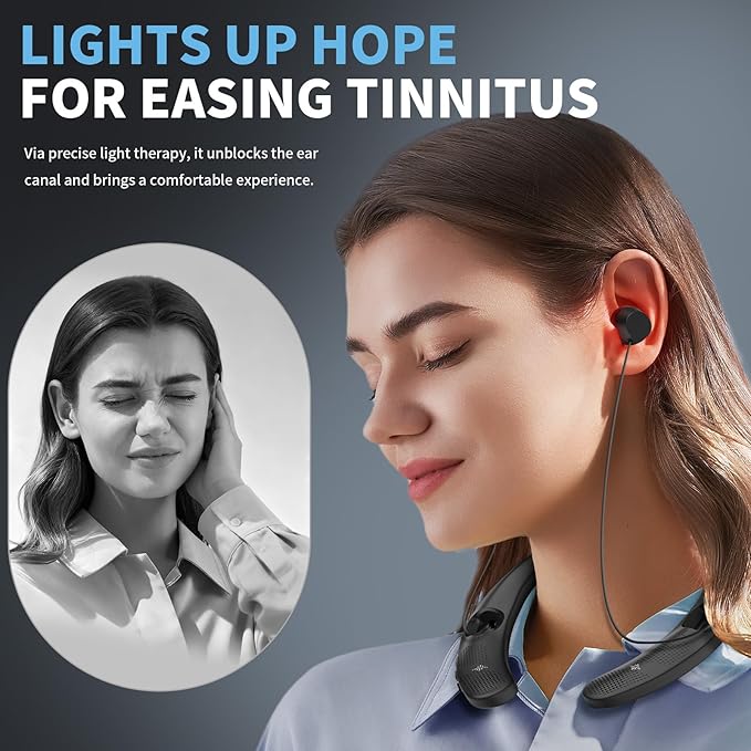 Red Light for Ears Portable Ear Wellness Device Wearable Red Light Device Neckband Design with Adjustable Earbud Cord Featuring 3-Level Adjustment